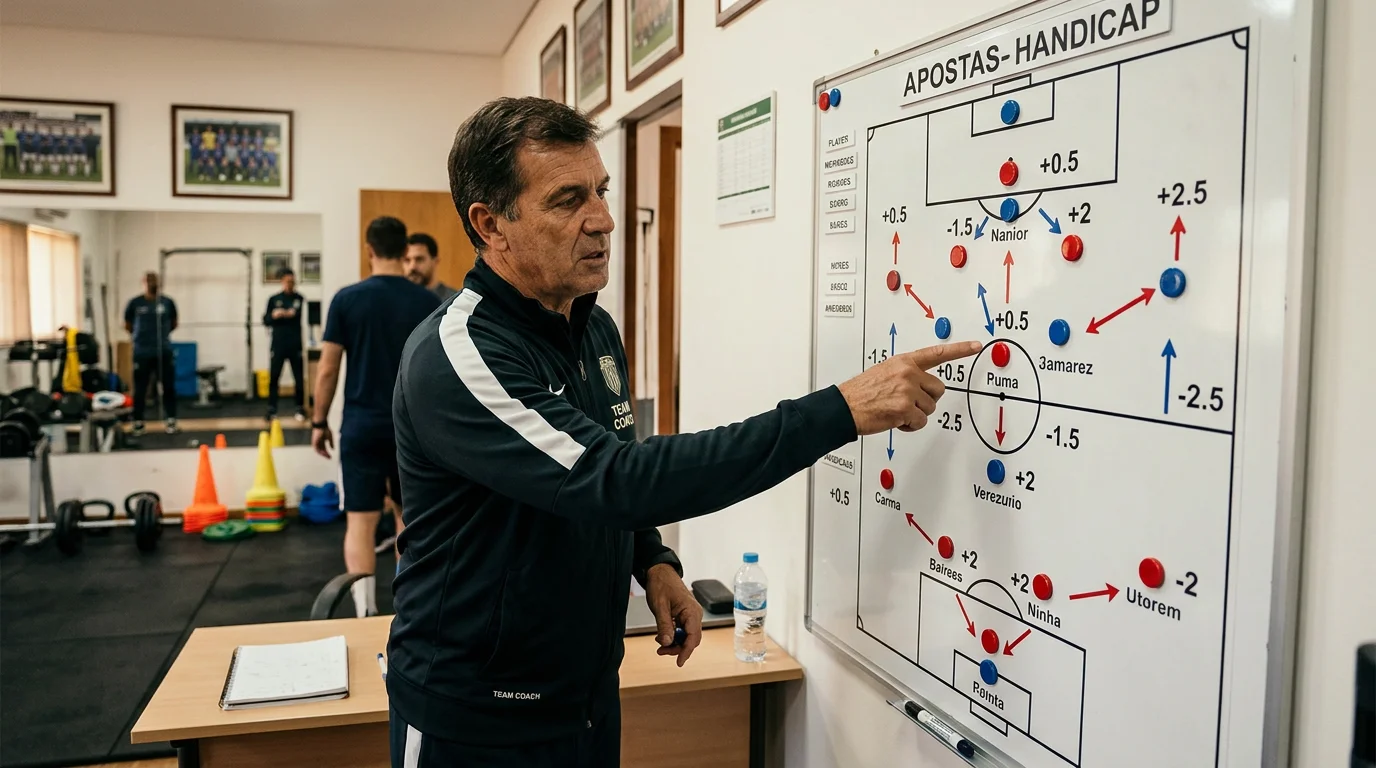 Quadro tático de futebol com números representando linhas de handicap