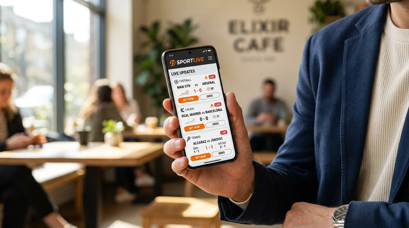 Smartphone com aplicação de apostas desportivas mostrando mercados ao vivo