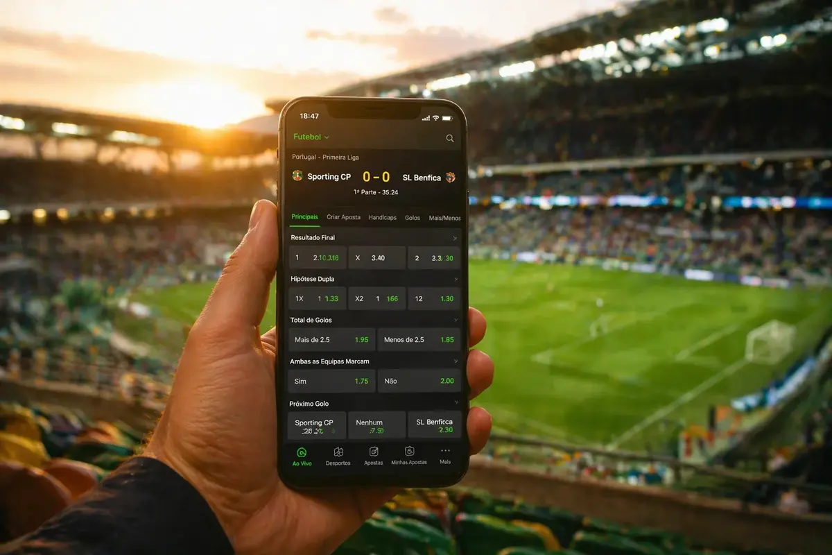 Guia visual explicando a mecânica das apostas desportivas com odds e mercados