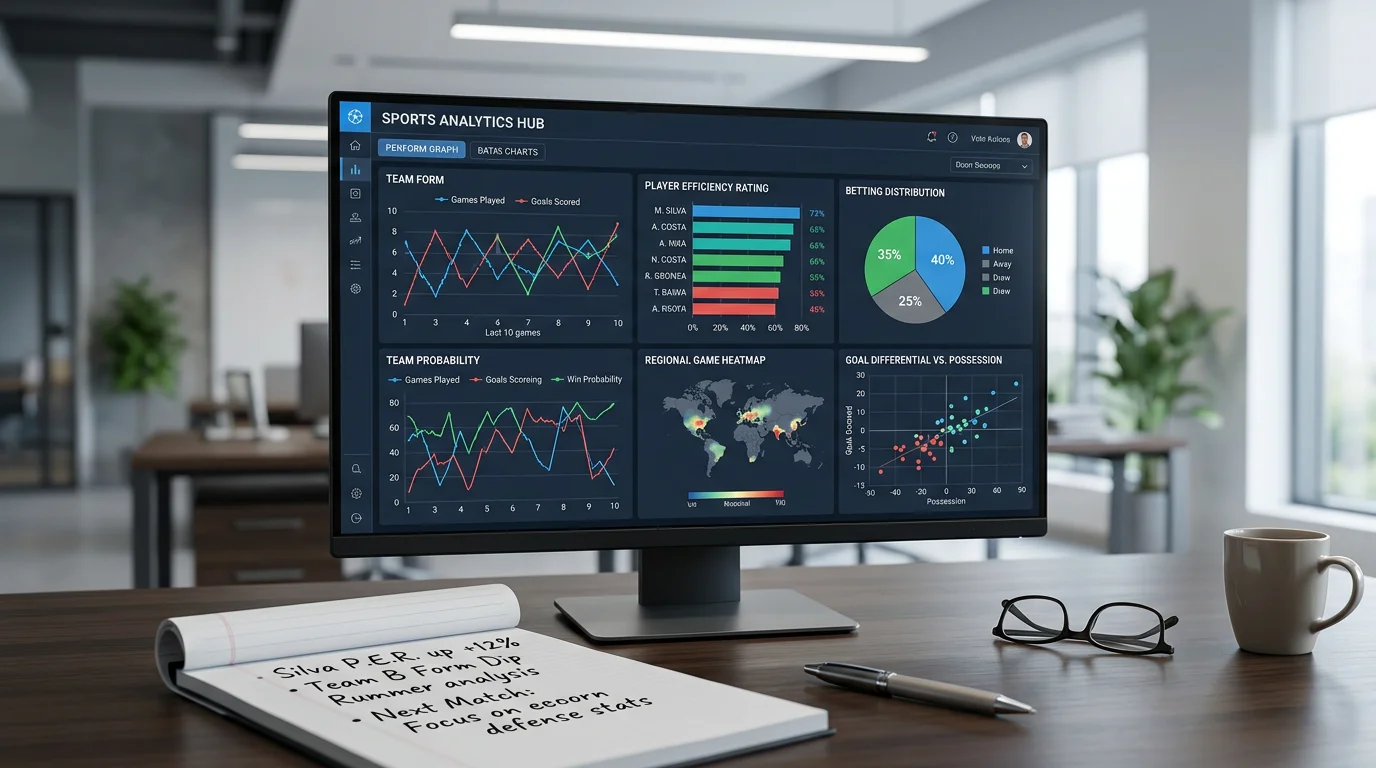 Monitor com gráficos e estatísticas de desempenho desportivo