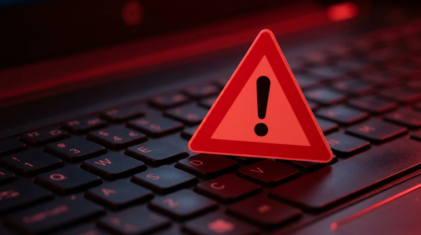 Sinal de aviso vermelho sobre teclado de computador simbolizando sites de apostas ilegais