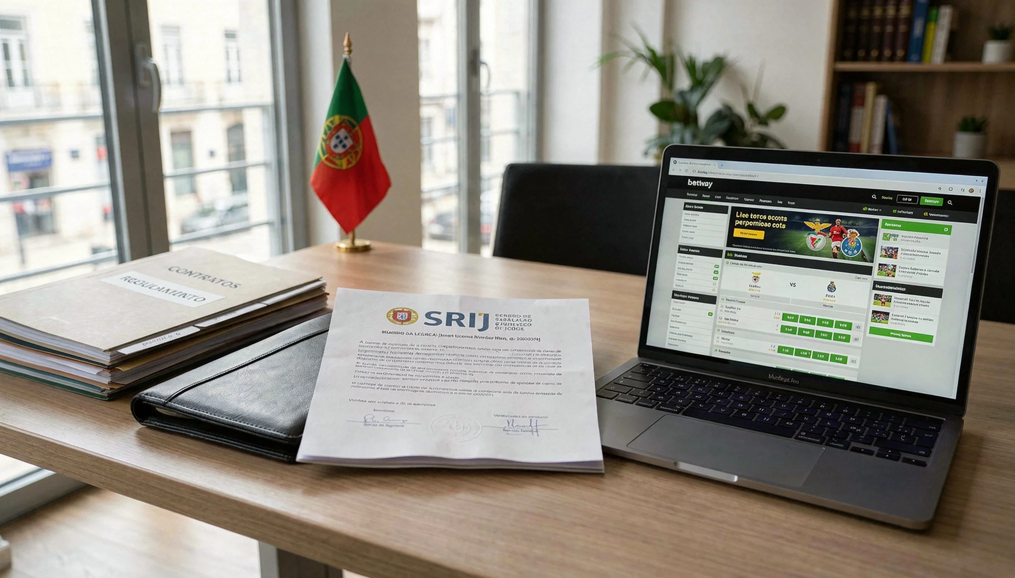 Selo oficial de licenciamento SRIJ para casas de apostas legais em Portugal