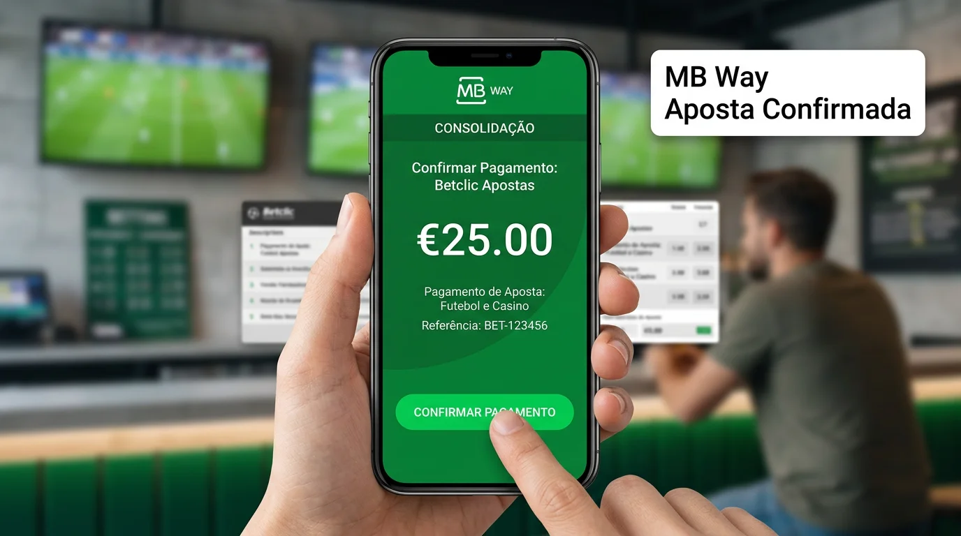 Smartphone com aplicação MB Way aberta para pagamento em apostas
