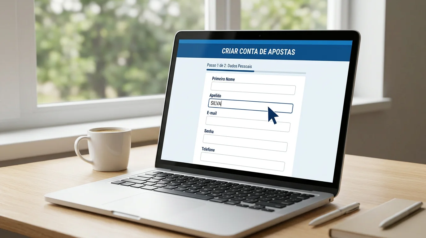 Formulário de registo online numa casa de apostas com campos de dados